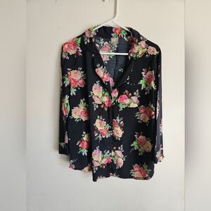 Asos Black Floral Print Modal 2 Piece Pajama Set size 2